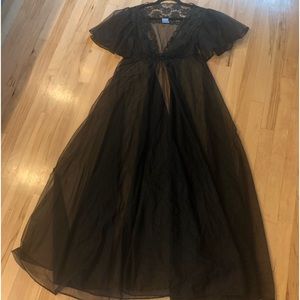 Vintage Val Mode Sheer Peignoir medium lace sheer black robe